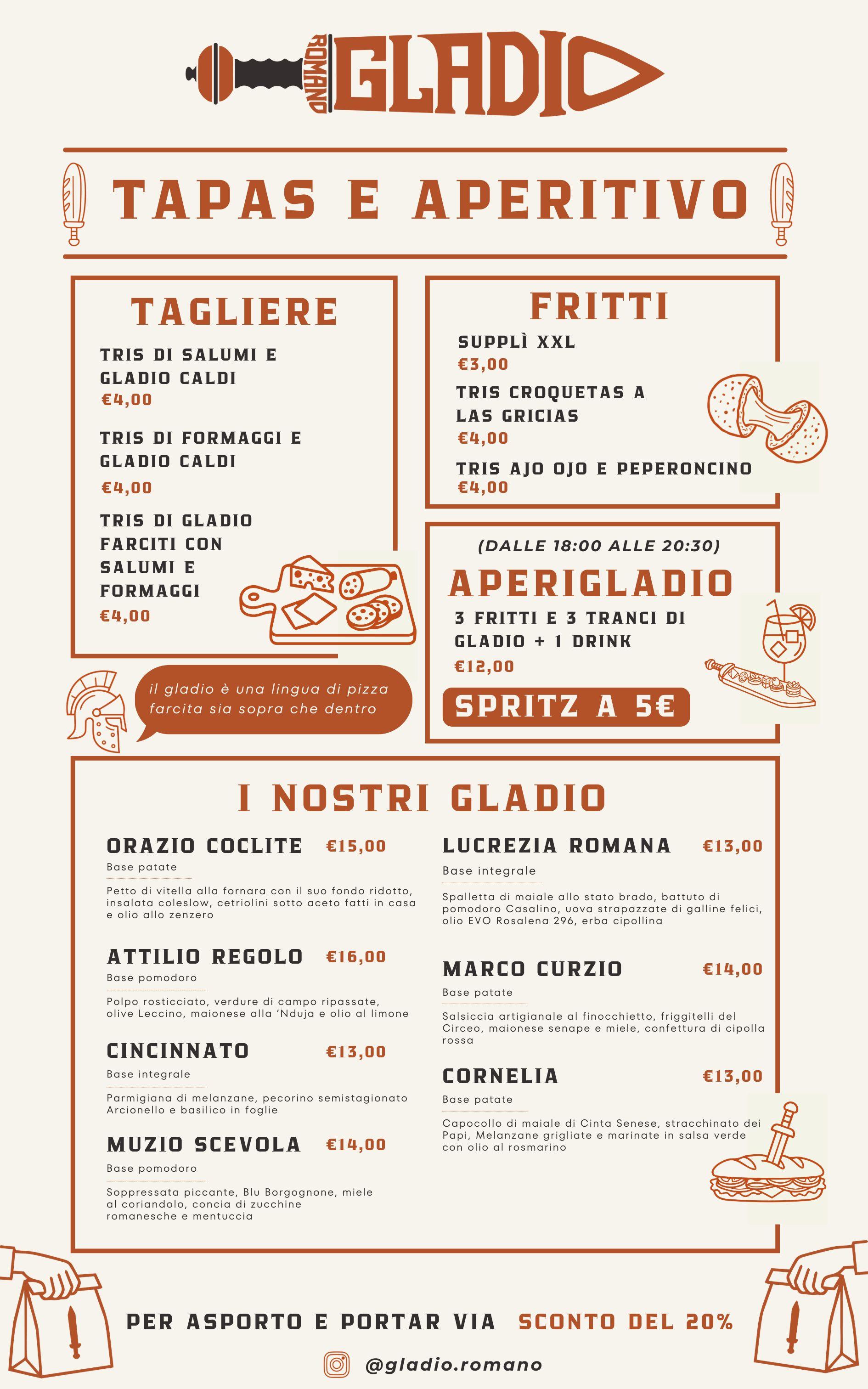 Grafica illustrata del menu Gladio