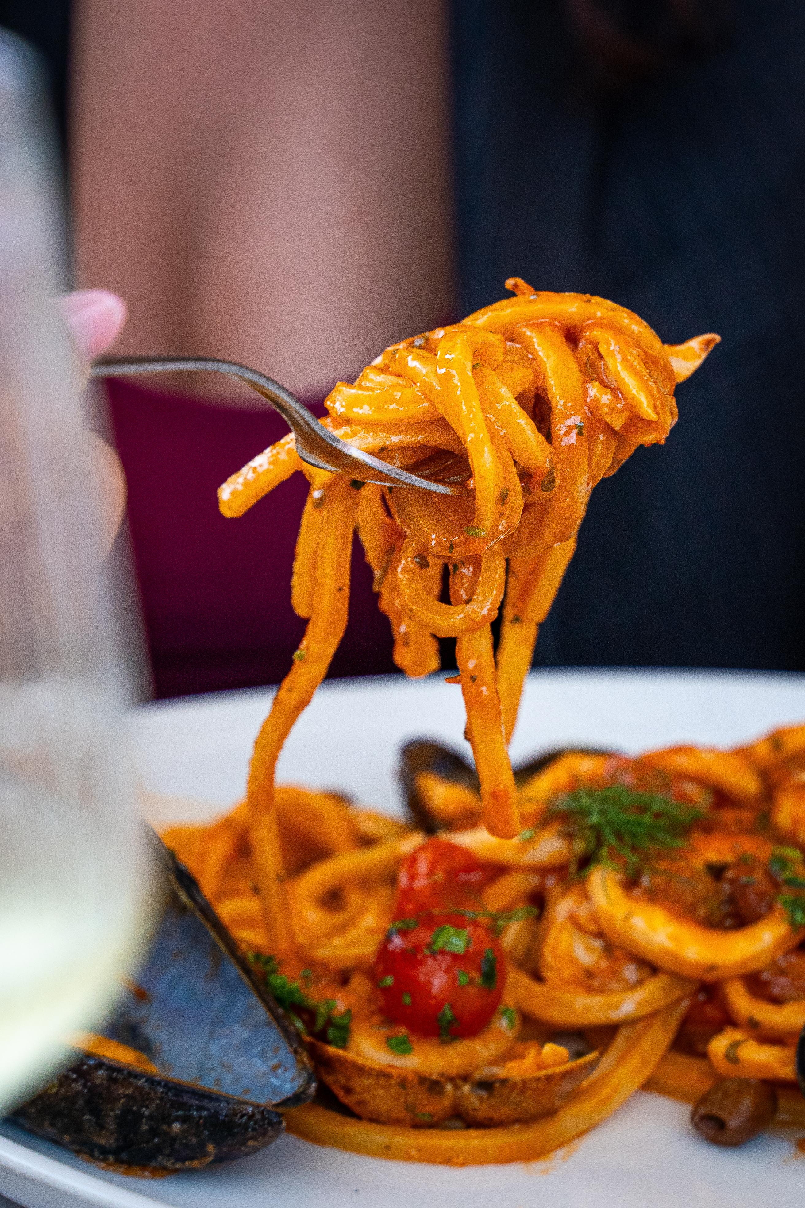 Dettaglio di pasta ai frutti di mare